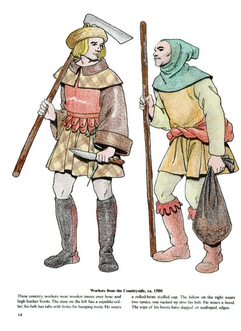 Tudor and Elizabethan Fashions - Tom Tierney Elizabethan Peasant, Tudor Peasant, Historical Irish Clothing, Medieval Male Clothing, Armor Illustration, 14th Century Fashion, Elizabethan Fashion, Tom Tierney, Celtic Artwork