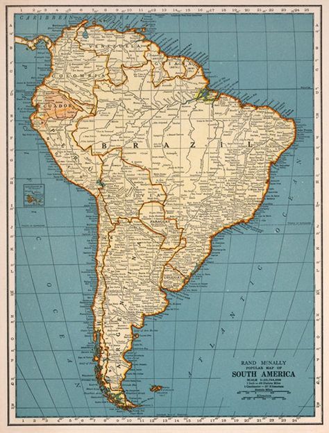 Vintage South America Map Digital download -  INSTANT DOWNLOAD 1935 South America PRINTABLE map. Great for use in your altered art, assemblage, collage and crafts projects . INSTANT DOWNLOAD PRINTING SIZE You will receive a  quality JPG digital file of this listing image - 13.333 x 17.54 inches  // 33.87 x 44.55 cm // 4000 x 5262 pixels ----(300dpi)---As with most images, reducing their size is easy but enlarging will often result in quality loss-- IMPORTANT PLEASE,don't contact me asking if: 1. America Continent Map, South America Continent, Patagonia South America, Continent Map, America Continent, Map Of South America, South America Map, South America Destinations, Map Vintage