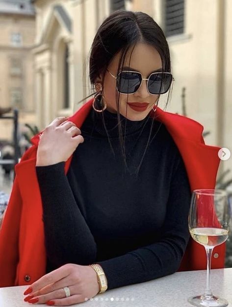 Wine Glass, A Woman, Wine, Sunglasses, Glass, Red, Black