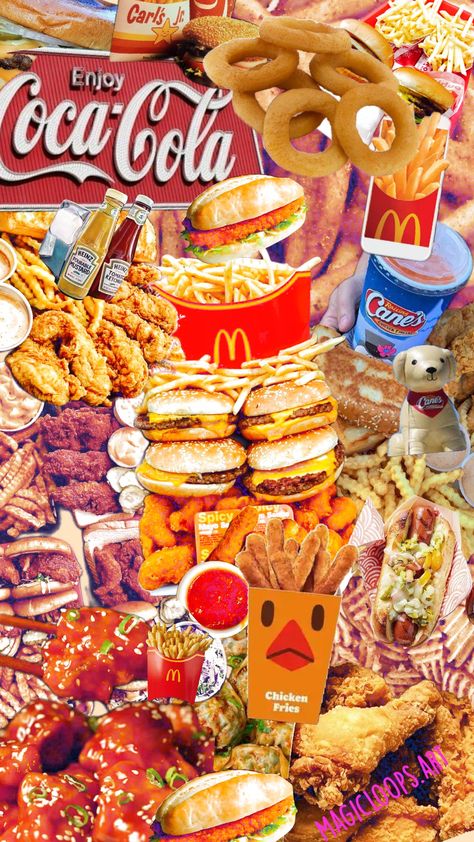 Fried Burgers, Food Collage, Fried Food, Junk Food, Yummy Food, Chicken, Collage