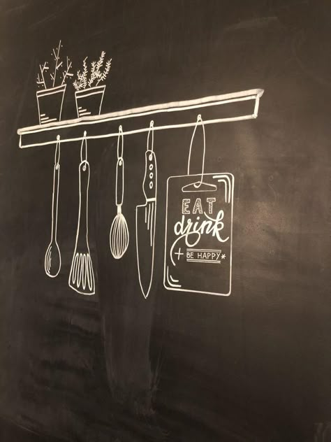 Chalkboard Art Kitchen, Chalk Wall Art, Chalkboard Kitchen, Chalkboard Inspiration, Chalkboard Wall Art, Blackboard Art, Kitchen Chalkboard, Blackboard Wall, Cafe Wall Art