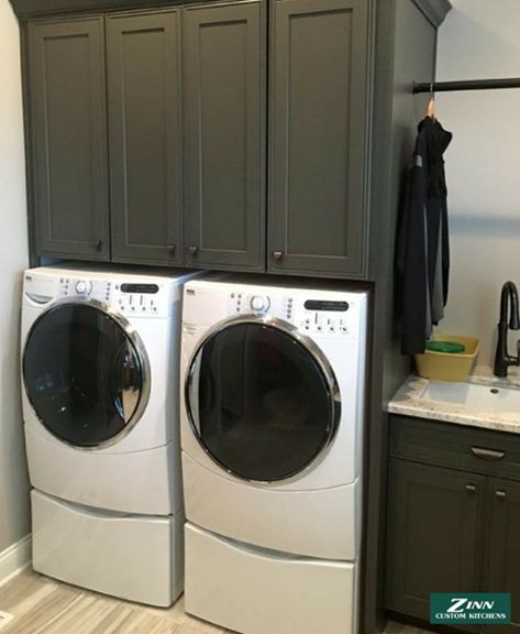 Built In Around Washer And Dryer, Custom Washer Dryer Cabinet, Washer Dryer Built In Cabinets, Laundry Room With Pedestals, Built In Washer And Dryer Cabinet, Laundry Room Cabinetry, Laundry Room Redesign, Kokomo Indiana, Laundy Room