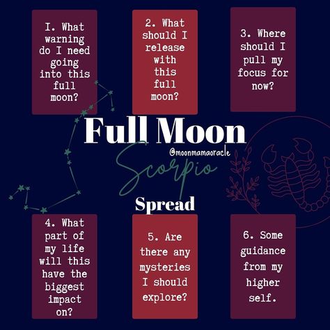 Full Moon In Scorpio Tarot Spread, Flower Moon Tarot Spread, Rune Spreads, Full Moon Scorpio, Scorpio Full Moon, Full Moon In Scorpio, Full Moon Tarot, Tarot Moon, Oracle Card Spreads