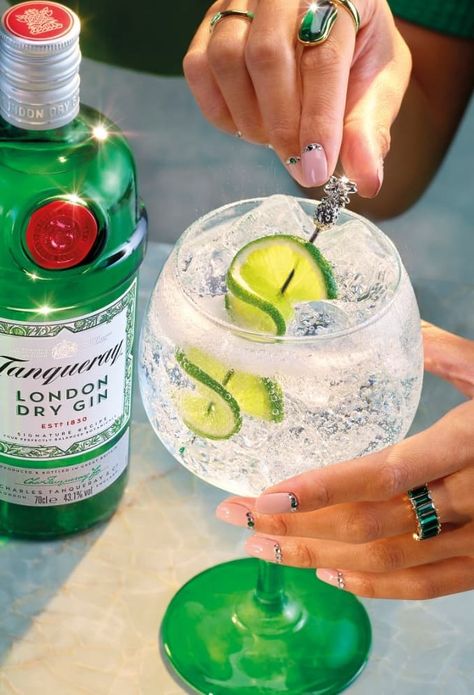 Classic Gin & Tonic with Tanqueray London Dry | Tanqueray ROW Gin Tanqueray, London Dry Gin, Tonic Water, Dry Gin, Gin Cocktails, Gin Tonic, Fresh Lime, Gin And Tonic, Alcohol Free