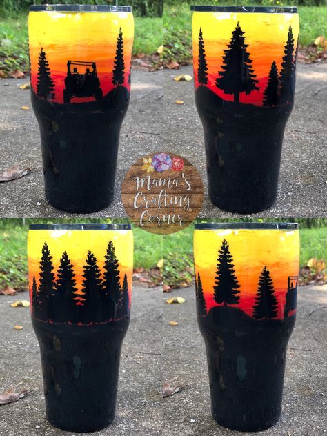 Sunrise Tumbler Ideas, Forest Tumbler Ideas, Tumbler Cups With Handle, Manly Cup Designs, Men’s Epoxy Tumbler, Epoxy Cups Ideas Funny, Resin Tumblers For Men, Sunset Tumbler Ideas, Manly Tumbler Ideas