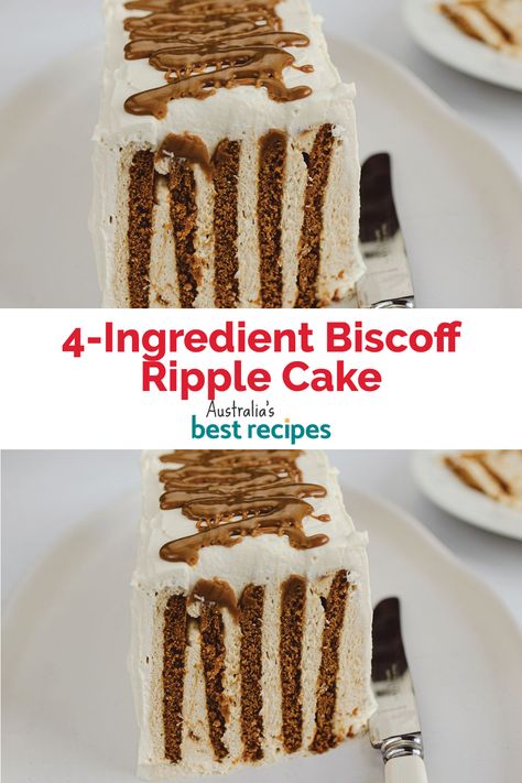 Biscoff Ripple Cake, Choc Ripple Cake, No Bake Biscuit Cake, Ripple Cake, Australian Desserts, Fridge Cake, Biscoff Cake, Grad Cake, Biscoff Biscuits