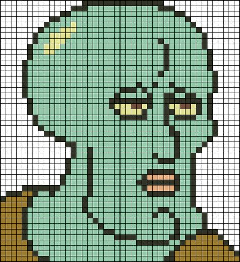 Alpha pattern #70724 | BraceletBook Pixel Art Squidward, Patrick Star Pixel Art, Pixel Art 32x32 Grid Meme, Squidward Pixel Art, Pixel Art Pattern Characters, Alpha Patterns Funny, Funny Pixel Art Grid, Alpha Patterns Crochet Anime, Alpha Pixel Art