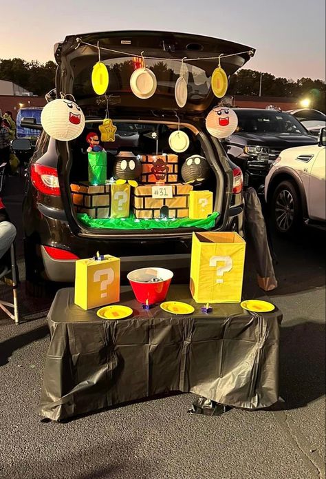 Super Smash Bros Trunk Or Treat, Trunk Or Treat Mario Ideas For Cars, Game Themed Trunk Or Treat, Mario Kart Trunk Or Treat Ideas For Cars, Super Mario Trunk Or Treat Ideas For Cars, Mario Truck Or Treat, Trunk Or Treat Mario Kart, Nintendo Switch Trunk Or Treat, Mario Theme Trunk Or Treat