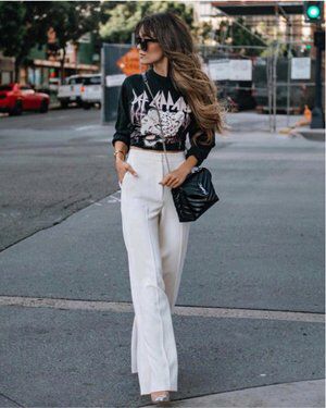 Boston Clothes, Band Tee Style, Graphic Tee Outfit, Outfits Edgy, Graphic Tee Style, Trouser Outfit, Graphic Tee Outfits, Rocker Chic, Spring Fashion Outfits