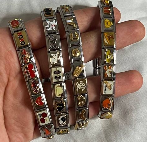 Silver Metal Grunge Bracelets, Silver Retro Metal Bracelets, Nomination Bracelet Charms, Luxury Vintage Metal Charm Bracelet, Luxury Tarnish-resistant Metal Charm Bracelet, Nomination Bracelet, Italian Bracelet, Run The Jewels, Gold And Silver Bracelets