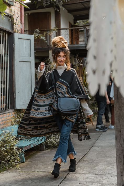 Brown Fringed Kindreds Poncho Cape Wrap, Reversible Festival Poncho Wrap, Wool Fringe Geometric Shawl, Gypsy Poncho, Sweater Jumper Wrap - Etsy Luxury Bohemian Cape For Fall, Luxury Fringe Winter Poncho, Luxury Bohemian Poncho For Fall, Luxury Brown Poncho, Luxury Bohemian Fall Poncho, Luxury Wool Poncho For Fall, Luxury Chic Poncho For Spring, Poncho Tall Boots, Outfit With Poncho