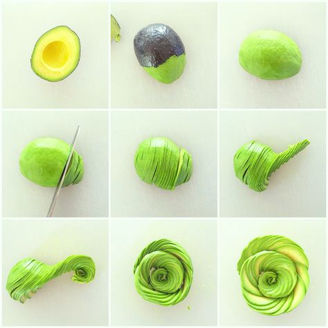 Cómo hacer una rosa de aguacate. Avocado Rose, Entertaining Menu, Food Presentation Plates, Fruit And Vegetable Carving, Fruit Displays, Vegetable Carving, Creative Food Art, Food Carving, Fruit Carving