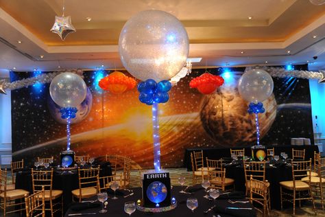 Space Themed Bar Mitzvah Centerpieces with Sparkle Balloons Astronomy Party, Space Jam Theme, Bat Mitzvah Centerpieces, Bar Mitzvah Centerpieces, Bar Mitzvah Themes, Mitzvah Centerpieces, Space Themed Party, Homecoming Themes, Themed Centerpieces