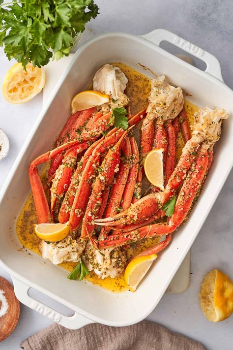 How To Cook Crab Legs In The Oven, Sheet Pan Crab Boil, Crab Legs Baked, Fresh Crab Recipes Dinners, Baked Frozen Crab Legs Oven, Spicy Crab Legs Recipe, Crab Legs And Steak Dinner, Crab Legs How To Cook Ovens, Baking Crab Legs Oven