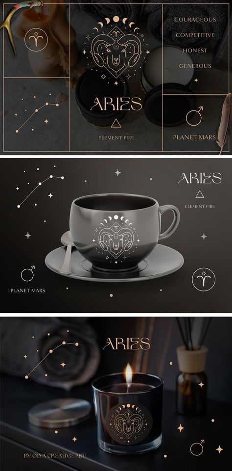 Astrology Svg Free, Aries Logo Design, Spiritual Branding Design, Astrology Branding, Fantasy Branding, Zodiac Signs Design, Aries Element, Astrology Products, Astrology Logo