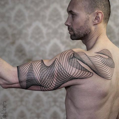 Dots To Lines, Geometric Tattoo Pattern, Geometric Line Tattoo, Cool Tattoo Drawings, Line Art Tattoos, Waves Tattoo, Head Tattoos, Abstract Tattoo, Tattoo Sleeve Men