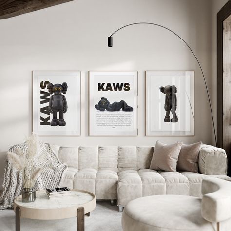 Hypebeast Toys, Hypebeast Apartment, Kaws Figures, Minimalist Hypebeast, Boyfriend Art, Hypebeast Decor, Hypebeast Art, Poster Set Of 3, College Apartment Decor