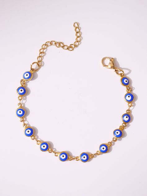 Blue Fashionable Collar  Stainless Steel   Embellished   Fashion Jewelry Evil Eye Decor, Embellished Fashion, Eye Decor, Wrist Jewelry, Chain Bracelets, Blue Evil Eye, Jewelry Lookbook, New Journey, Evil Eye