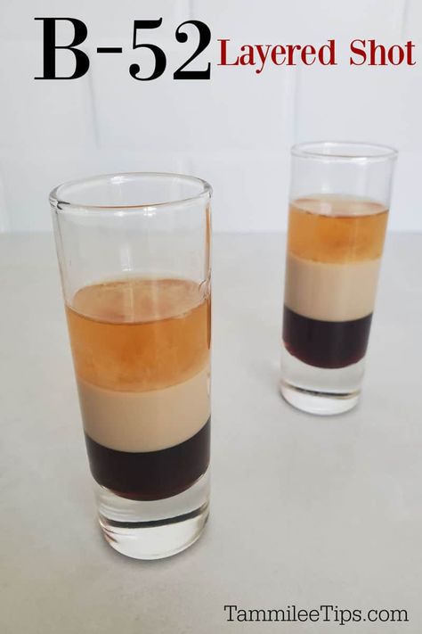 B52 Shot, Kahlua Shots, Easy Shot Recipes, Layered Shots, Kahlua Drinks, Mint Julep Recipe, Baileys Recipes, Party Drinks Alcohol, Shots Alcohol