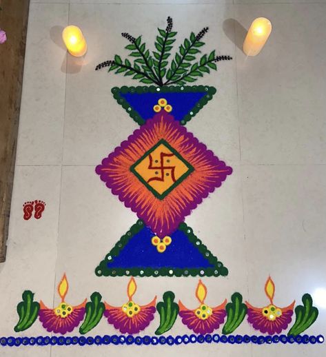 Tulsi Vivah, Very Easy Rangoli Designs, Easy Rangoli Designs Diwali, Happy Diwali Images, Cute Love Photos, Boho Art Drawings, Diwali Images, Rangoli Designs Diwali, Free Hand Rangoli Design