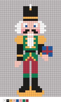 Nutcracker Pixel Art, Nutcracker Cross Stitch Pattern Free, Nutcracker Cross Stitch Pattern, Cross Stitch Nutcracker, Christmas Perler Bead Patterns, Nutcracker Cross Stitch, Pixel Art Noel, Christmas Pixel Art, Pixel Quilting