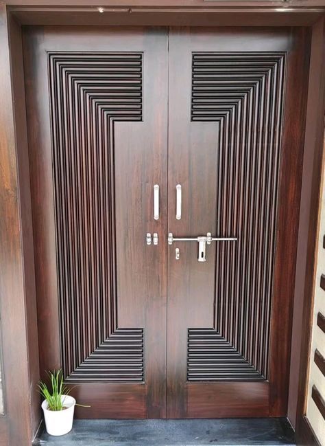 Front Double Door Design Wood Modern Indian, Double Main Door Design, Wooden Double Doors Entrance Front Entry, Double Door Design Wood Modern, Main Double Door Design, Pintu Ganda, बेडरूम डिजाइन, Teak Door, Door Carving