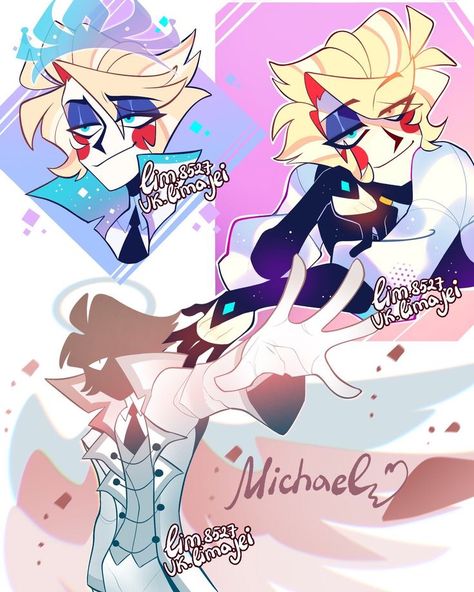 Hazbin Hotel Michael, Animated Hair, Michael And Lucifer, Dog Design Art, Characters Inspiration Drawing, Monster Hotel, Chibi Characters, Demon Art, Angels In Heaven