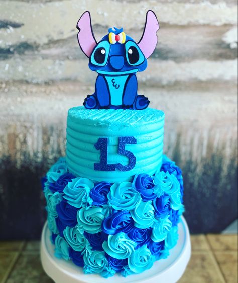 Stitch Cake 2 Tier, 2 Tier Stitch Birthday Cake, Pastel Stitch, Stitch Cakes, Stitch Bday, Lilo And Stitch Cake, Hot Wheels Cake, 12th Birthday Cake, 14th Birthday Cakes