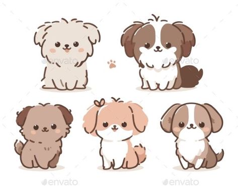 Five Cute Cartoon Dogs in Various Poses Cute Puppy Drawing, Cartoon Dog Drawing, Dogs Cartoon, Cartoon Dogs, Different Expressions, Puppy Drawing, Logo Presentation, Adorable Puppy, Cute Puppy