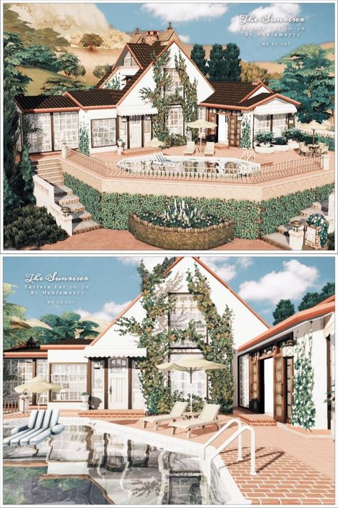 The Sims 4 Building Ideas No Cc, Sims 4 My Wedding Stories, One Story House Sims 4, Sims 4 Houses 1 Story, Sims 4 Tartosa Cc, Sims 4 Dream House, Sims 4 Tartosa Lot, Sims 4 Home No Cc, Tartosa Builds Sims 4