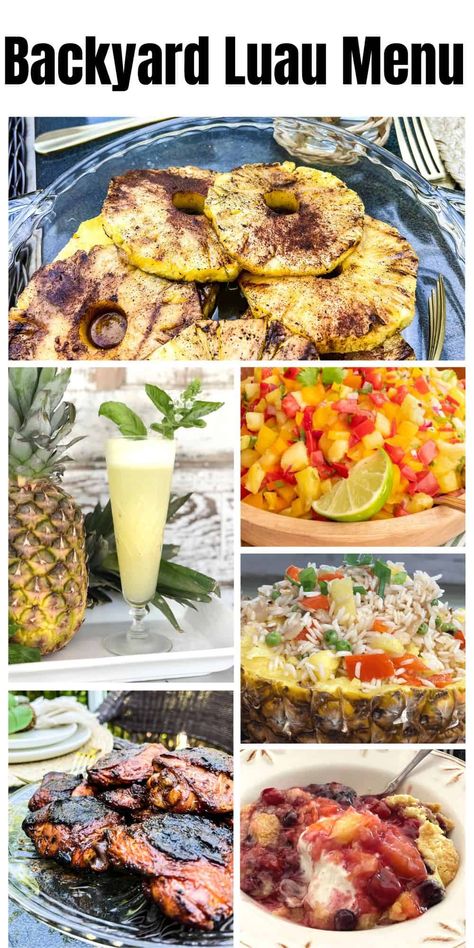 Hawaiian Sides Easy, Authentic Hawaiian Food Luau Party, Hawaiian Dinner Party Menu Ideas, Luau Party Appetizers Finger Foods, Easy Luau Food, Hawian Food Luau Party, Hawaiian Luau Recipes, Backyard Luau Party Ideas Food, Side Dishes For Hawaiian Chicken