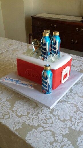 Beer Cooler Cake Cooler Cake, Retirement Cake, Homemade Beer, Sculpted Cakes, Beer Cooler, Birthday Cakes For Men, Cakes For Women, Cakes For Men, How To Make Beer