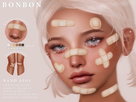 Bonbon Second Life, Sims 4 Cc Skin Accessories, Sims 4 Band Aid Cc, Sims 4 Cc Aesthetic Accessories, Sims 4 Cc Face Stickers, Sism4 Cc Hair, Sims 4 Cc Clown Clothes, Sims 4 Cc Blush Skin Details, Sims 4 Cc Bandages