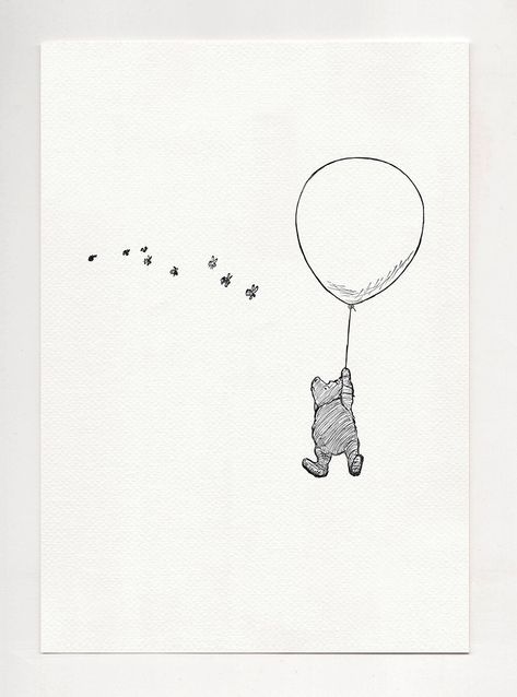 Drawing Ideas Pencil, Winnie The Pooh Tattoos, Winnie The Pooh Drawing, Simple Poster, Bear Tattoo, Pen Sketch, Disney Tattoos, Print Book, Original Illustration