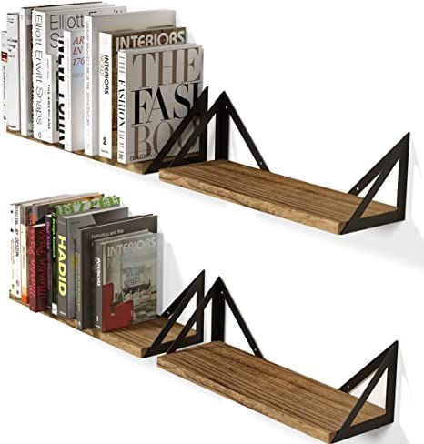 Bookshelves For Small Spaces, Wall Mounted Shelving Unit, Metal Floating Shelves, Long Floating Shelves, Floating Bookshelf, Rustic Wall Shelves, Rustic Wood Wall Decor, Geometric Shelves, Floating Bookshelves