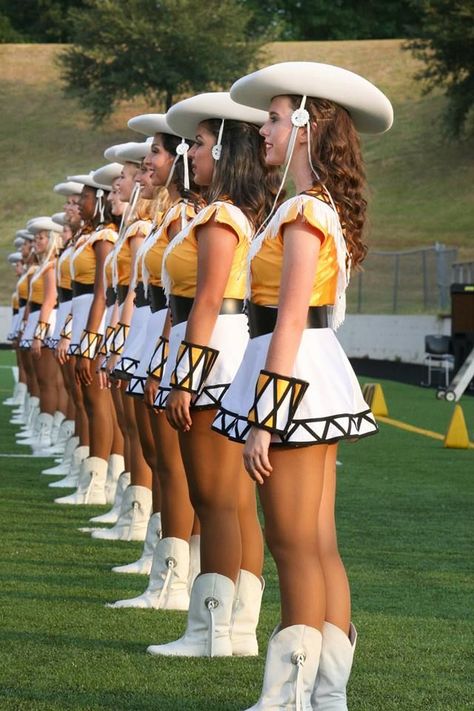 Pregame- Line- Apache Belles...love the vintage uniform!! | Drill ... Apache Belles, Drill Team Uniforms, Cheerleading Football, Drill Team Pictures, Pep Squad, Vintage Uniform, Cheer Leaders, Dance Uniforms, Cheerleading Photos