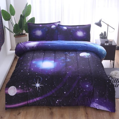 PRICES MAY VARY. ✨【Premium Material】We have chosen premium material of cotton&tencel, super breathable, soft and cosy. What make galaxy comforter set twin special: tencel, different from polyester, is environmental as soft as cotton and easier to absorb sweat, no shrink. ✨【Space Design】5 Piece galaxy bed in bag is the whole 3D blue comforter set. You do not need buy extra filling or fitted sheet, save you time and money. With galaxy comforter set twin's high-quality materials and playful design, Purple Bed Sheets, Space Comforter, Galaxy Bedding, Blue Comforter Sets, Blue Bedding Sets, Purple Bedding, Girls Bedding Sets, Toddler Bed Set, Space Bedding