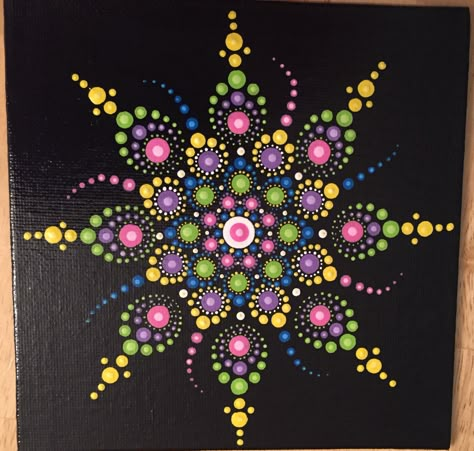 6 x 6 Dot Mandala Painting Mandellas Design Mandala Art, Dotted Mandala On Canvas, Square Mandala Dot Painting, Round Dot Mandala, Dot Mandala Square Canvas, Mandala Dot Painting 6x6, Dot Painting Tools, Mandala Art Therapy, Mandalas Drawing