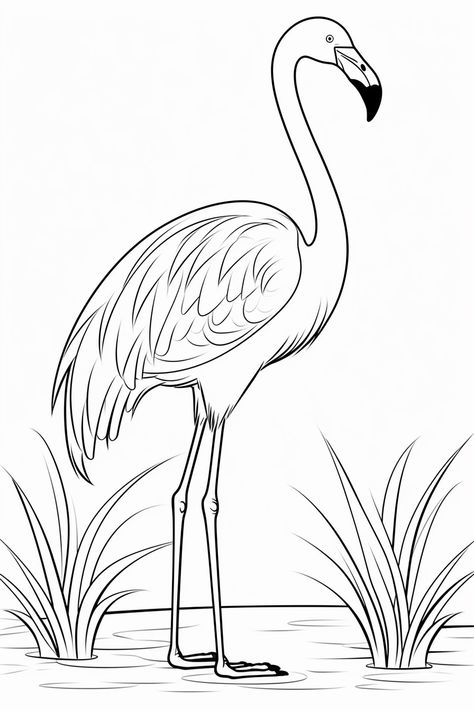 Flamingo Coloring Page Free Printable, Outline Art Simple Line Drawings, Flamingo Drawing Simple, Flamingo Outline, Simple Outline Drawing, Flamingo Drawings, Sketches Outline, Simple Bird Drawing, Flamingo Drawing