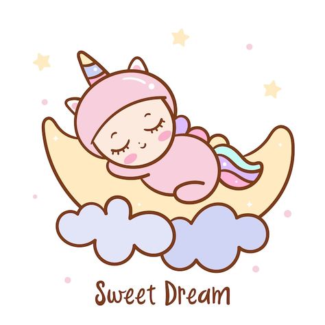 Vector cute baby sleep on moon sweet dre... | Premium Vector #Freepik #vector #cute-unicorn #sweet-dreams #baby-unicorn #unicorn Unicorn Wallpaper Cute, Unicorn Painting, Unicorn Pictures, Baby Logo, Unicorn Illustration, Iphone Wallpaper Sky, Unicorn Wallpaper, Inspirational Stickers, Moon Drawing