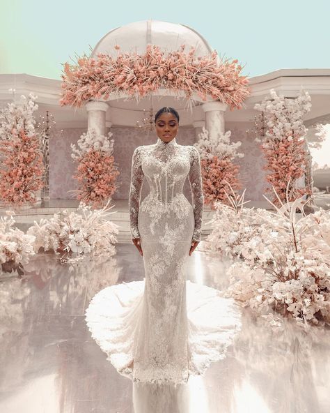 #LoveUnbeaten24: The Veekee James and Femi Wedding – Style Afrique Veekee James, Wedding Dresses High Neck, Lace Mermaid Wedding Dresses, Dresses High Neck, Visionary Fashion, Wedding Dress Jewelry, Birthday Inspiration, Civil Wedding Dresses, High Neck Wedding Dress