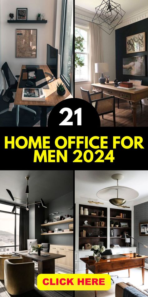 Designing the Ideal 2024 Home Office for Men: Modern, Rustic, and Executive Spaces Office For Him Ideas, Man Office Decor Home, Men's Home Office Design, Home Office And Man Cave Combo, Man's Office Ideas, Executive Home Office For Men, Guys Office Decor Ideas, Masculine Home Office Ideas Modern, Men Desk Setup