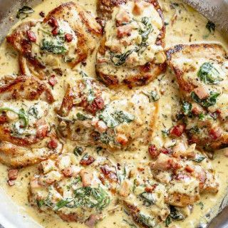 Creamy Dijon Chicken Thighs with Bacon and Spinach Garlic Dijon Sauce, Creamy Dijon Chicken, Dijon Chicken Thighs, Pan Seared Chicken Thighs, Chicken With Spinach, Creamy Dijon, Dijon Sauce, Crispy Chicken Thighs, Dijon Chicken