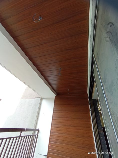 Pvc Design For Balcony, Balcony Pvc Ceiling Design, Balcony Fall Ceiling Design, Balcony Wooden Ceiling, Pvc Sheets For Ceiling, Pvc Ceiling Design Balcony, Balcony False Ceiling Designs, Wall Sheet Design, Pvc Panel Ceiling Design