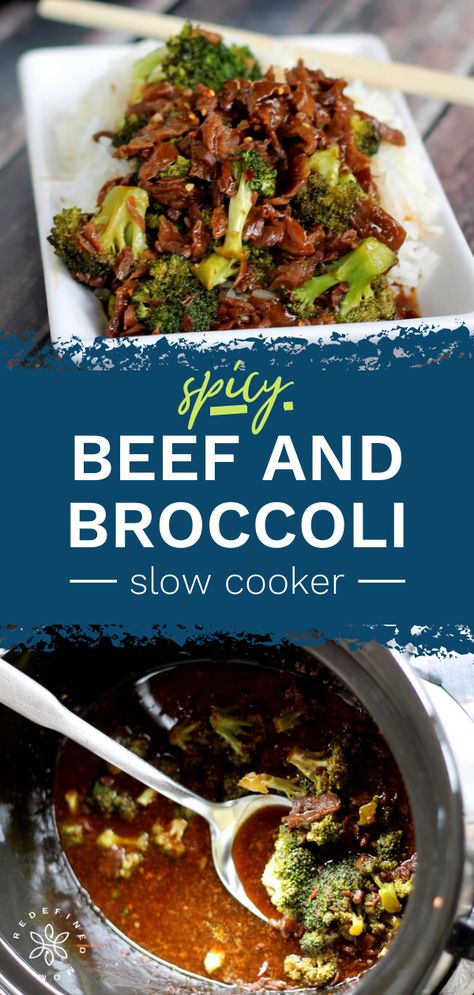 This Slow Cooker Spicy Beef and Broccoli Recipe is for all my "cooks" who love a good Chinese meal, but can't make one for the life of them.  This dish is super easy to make. And don't let the spicy scare you (or your kids), it's very simple to dial it up or down by adjusting the red pepper flakes and you won't lose any flavor. Spicy Beef And Broccoli, Roasted Recipes, Beef And Broccoli Recipe, Comfort Pasta, Mom Recipes, Beef And Broccoli, Broccoli Recipe, Healthy Recipes On A Budget, Spicy Beef