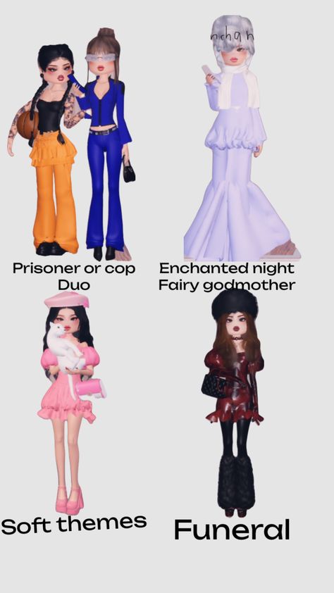 Prisoner or cop, soft themes, enchanted night and funeral dti themes. Enjoy! Enchanted Night, Fairy Godmother, Godmother, Enchanted, Dress To Impress