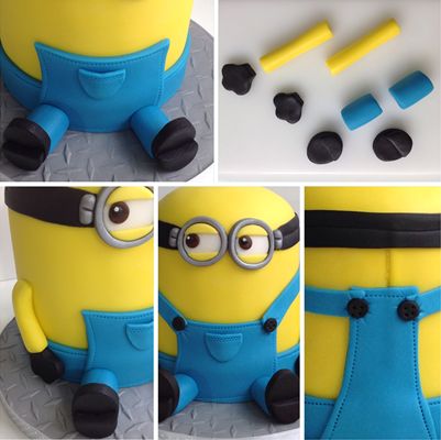 Use small pieces of yellow, blue and black icing to bring your Minion to life! How To Make A Minion Cake, 3d Minion Cake, Minion Cake Ideas, Minion Cake Tutorial, Fondant Minions, Black Icing, Minion Birthday Cake, Minions Party, Happy Birthday Minions