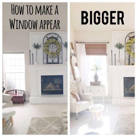 Bigger Bedroom Ideas, Inexpensive Window Treatments, Large Window Treatments, Creative Window Treatments, Make A Window, Bay Window Treatments, Unique Window Treatments, Farmhouse Window Treatments, Bathroom Window Treatments