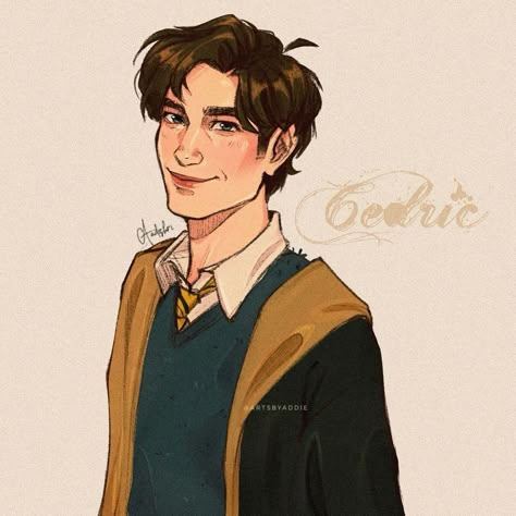 Addie | Character Artist | When life gives you Edward Cullen, throw him back and demand Cedric Diggory - Pinterest I was unhappy with my first attempt and redrawing… | Instagram Harry Potter Fan Art Drawing, Cedric Diggory Book Version, Cedric Diggory Drawing, Cedric Diggory Fanart, Cedric Diggory Fan Art, Harry Fanart, Potter Fanart, Cartoon Fanart, Hufflepuff Aesthetic