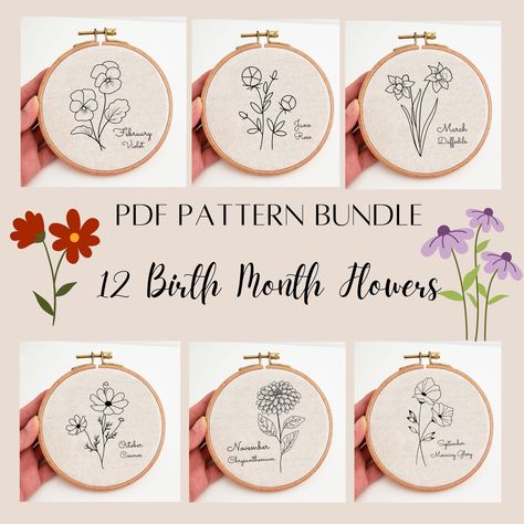 Birth month flower embroidery pattern bundle, birth flower printable PDF patterns, floral hand embroidery design, DIY birthday gift, wall Embroidered Birth Flowers, Embroidery Birth Flowers, Floral Embroidery Templates Free Printable, Birth Flower Embroidery Pattern, Birth Month Flower Embroidery, Flower Embroidery Pattern Free Templates, Spring Embroidery Patterns, Embroidery Templates Free Printable, Birth Flower Embroidery